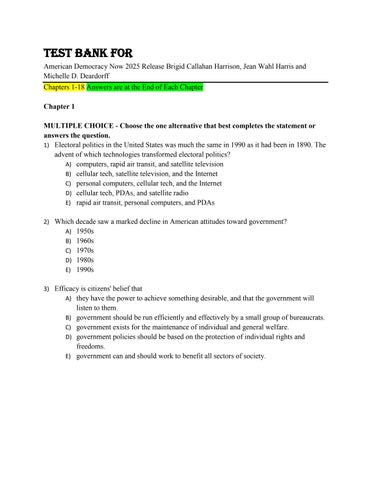 Test Bank For American Democracy Now 2025 Release Brigid Callahan Harrison, Jean Wahl Harris and Mic