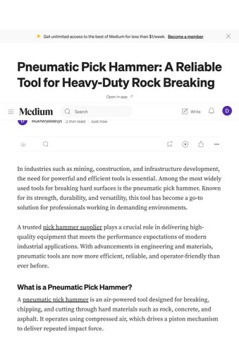 Pneumatic Pick Hammer_ A Reliable Tool for Heavy-Duty Rock Breaking Applications _ by Mukherjeedevji