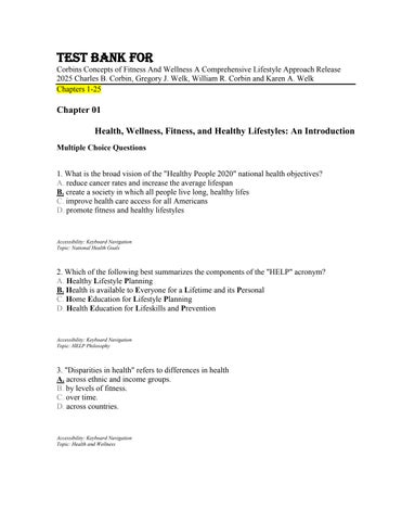 Test Bank For Corbins Concepts of Fitness And Wellness A Comprehensive Lifestyle Approach Release 20