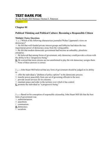 Test Bank For We The People 2025 Release Thomas E. Patterson