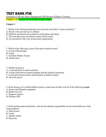 Test Bank For Essentials of Athletic Injury Management 2026 Release William E. Prentice