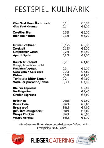 Speise- und Getränkekarte Foyer Bar (Flieger Catering | Festspielhaus)