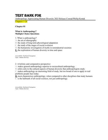 Test Bank For Anthropology Appreciating Human Diversity 2025 Release Conrad Phillip Kottak