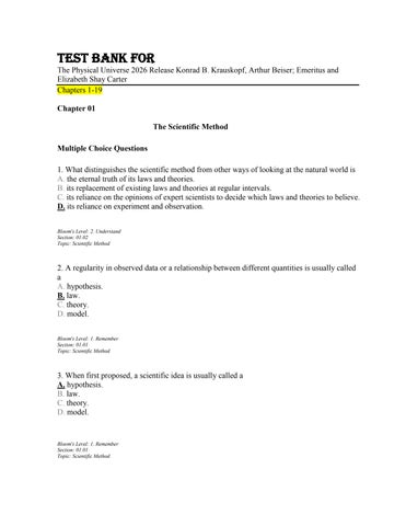 Test Bank For The Physical Universe 2026 Release Konrad B. Krauskopf, Arthur Beiser; Emeritus and El