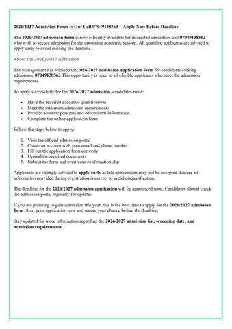 Session 2026/2027 ECWA School of Nursing, Egbe Open Admission Form Is Out ☎️ (O)70-491-38563 DR GRAC