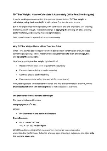 TMT Bar Weight- How to Calculate It Accurately (With Real Site Insights)