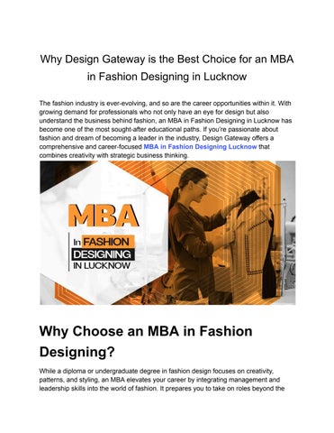 Why Design Gateway in the Best Choice for an MBA in Fashion Desoigning in Lucknow