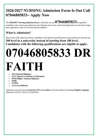 2026)-2027 College of Nursing Sciences, NAUTH, Nnewi,, Application Form Is Out  (07046805833) Dr FAI
