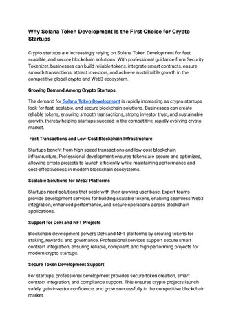 Why Solana Token Development Is the First Choice for Crypto Startups