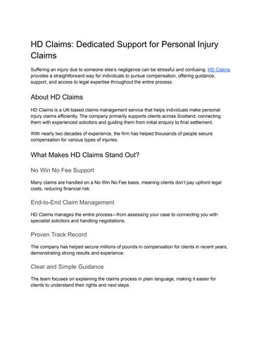 Dedicated Support for Personal Injury Claims - HD Claims