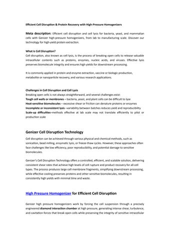 Efficient Cell Disruption & Protein Recovery with High-Pressure Homogenizers