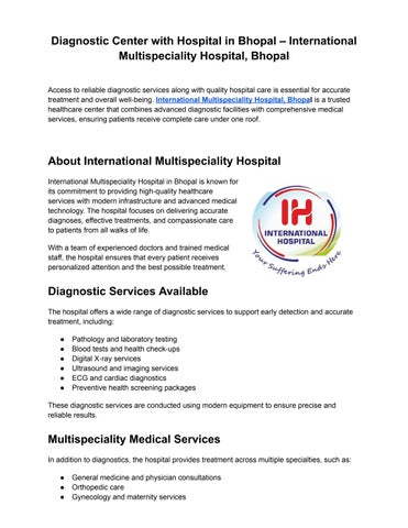 Diagnostic Center with Hospital in Bhopal – International Multispeciality Hospital, Bhopal