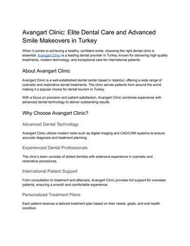 Elite Dental Care and Advanced Smile Makeovers in Turkey - Avangart Clinic