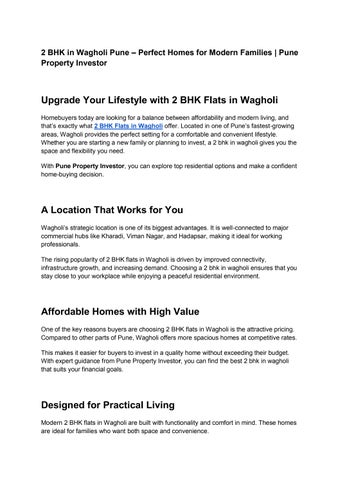 2 BHK in Wagholi Pune – Perfect Homes for Modern Families _ Pune Property Investor